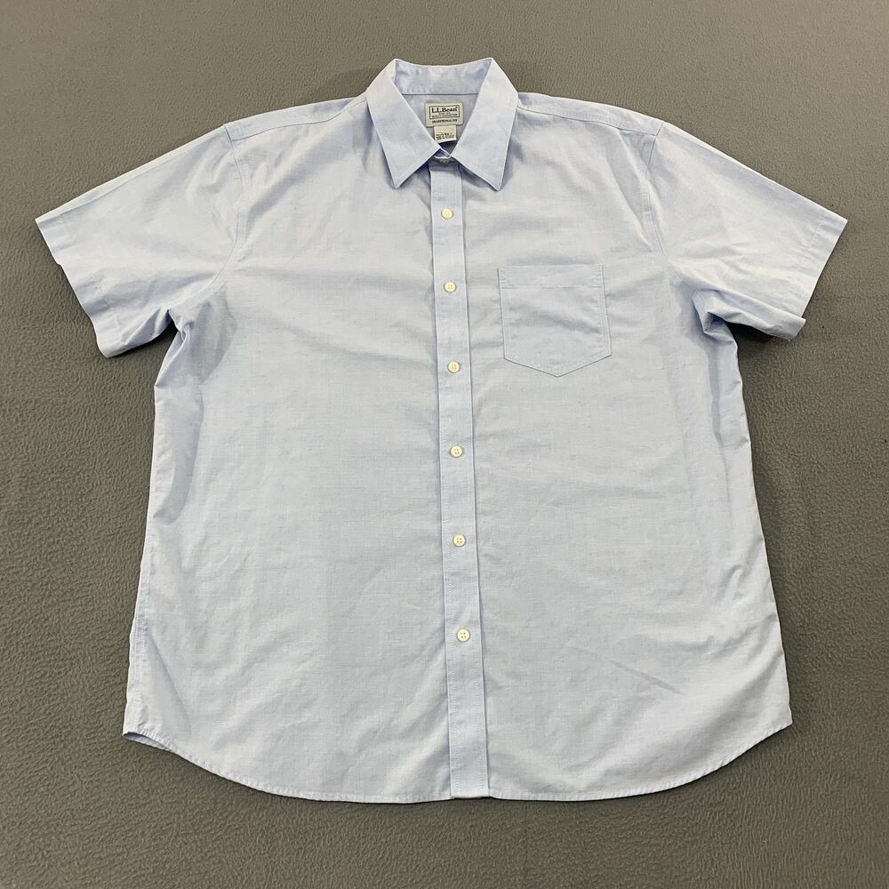 L.L.Bean Shirt Mens Large Light Blue Traditional Fit Short Sleeve Button Front